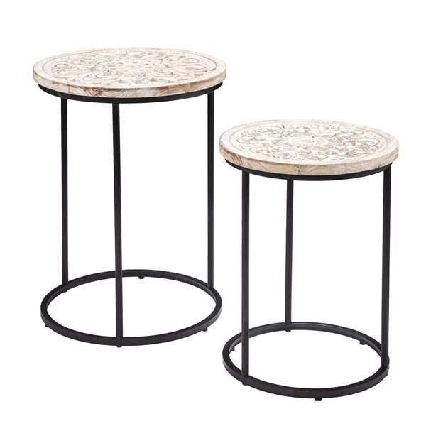 HomeRoots Set Of Two 25-in White Solid Wood and Iron Square End Tables