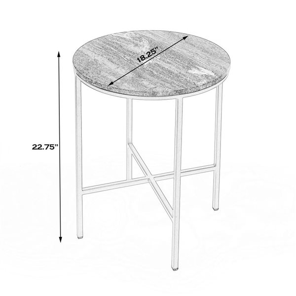 HomeRoots 23-in Brass and Grey Marble Round End Table