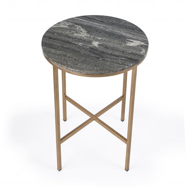 HomeRoots 23-in Brass and Grey Marble Round End Table