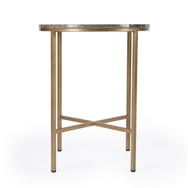 HomeRoots 23-in Brass and Grey Marble Round End Table