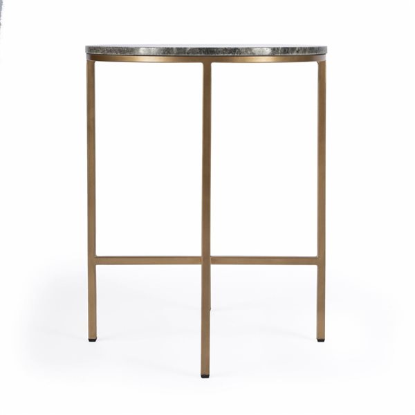 HomeRoots 23-in Brass and Grey Marble Round End Table