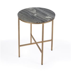 HomeRoots 23-in Brass and Grey Marble Round End Table