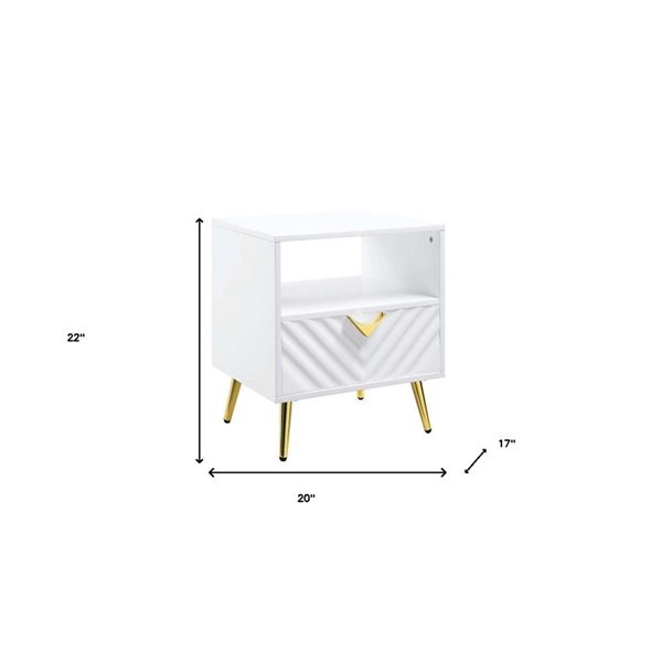 HomeRoots 22-in White Wood and Metal Rectangular End Table with Drawer and Shelf