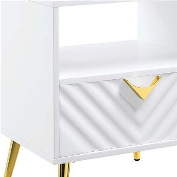 HomeRoots 22-in White Wood and Metal Rectangular End Table with Drawer and Shelf