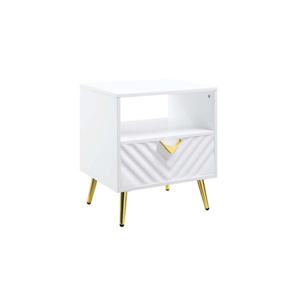 HomeRoots 22-in White Wood and Metal Rectangular End Table with Drawer and Shelf