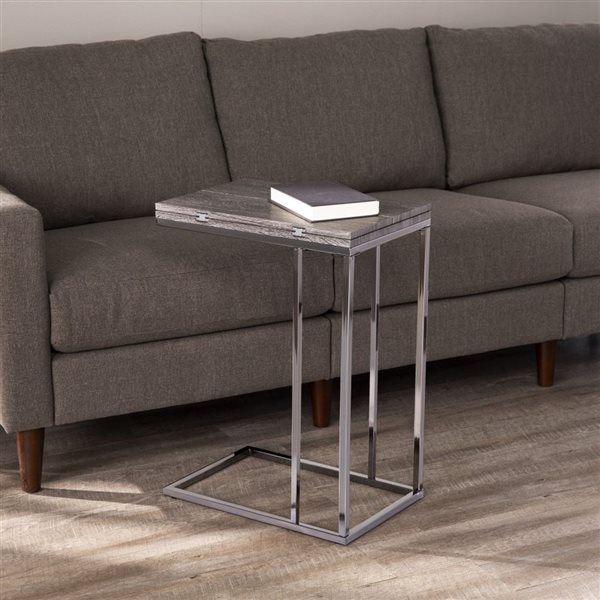 HomeRoots 25-in Silver and Grey Expandable Rectangular End Table