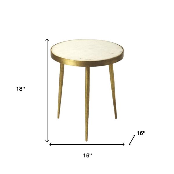 HomeRoots 18-in Gold and White Marble Round End Table