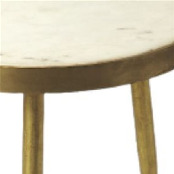 HomeRoots 18-in Gold and White Marble Round End Table