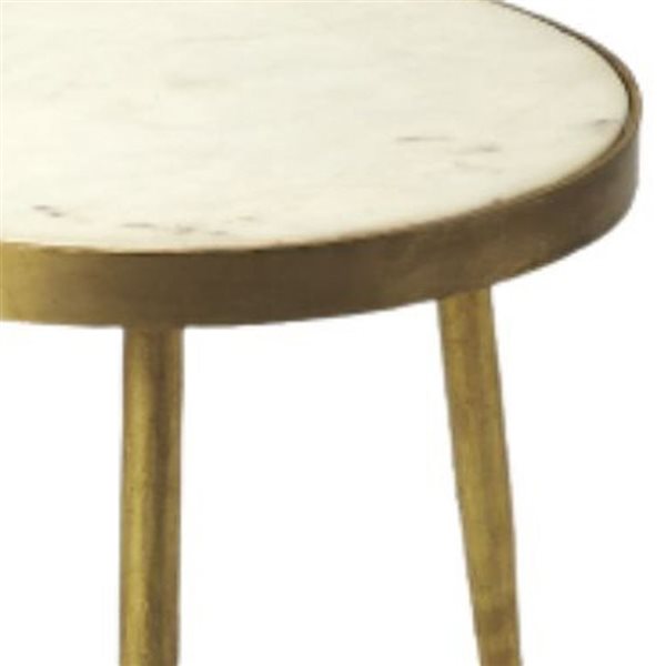 HomeRoots 18-in Gold and White Marble Round End Table