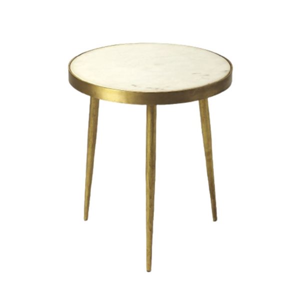 HomeRoots 18-in Gold and White Marble Round End Table