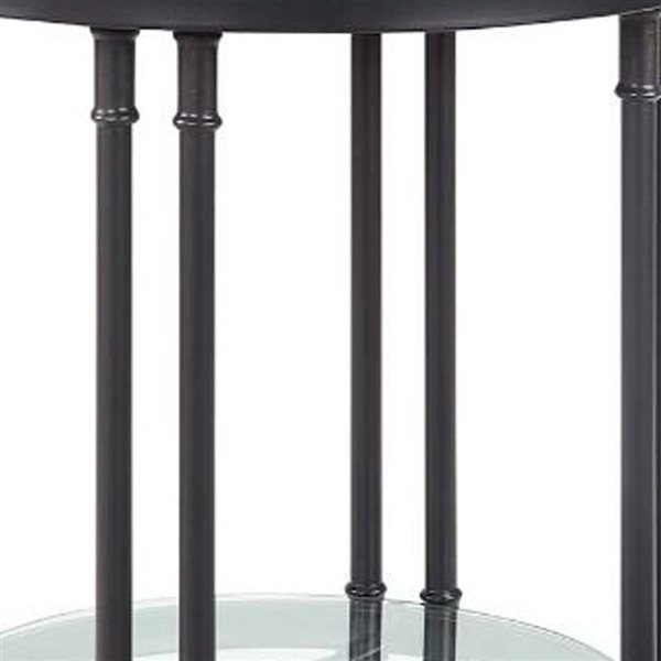 HomeRoots 24-in Sandy Black and Oak Wood and Metal Round End Table with Shelf