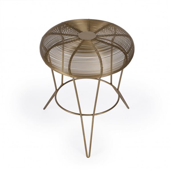 HomeRoots 18-in Antique Gold Iron Round End Table