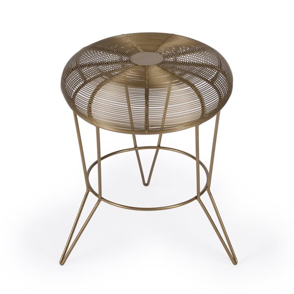 HomeRoots 18-in Antique Gold Iron Round End Table