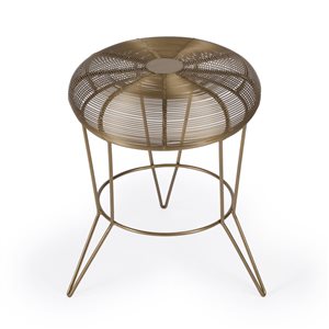 HomeRoots 18-in Antique Gold Iron Round End Table