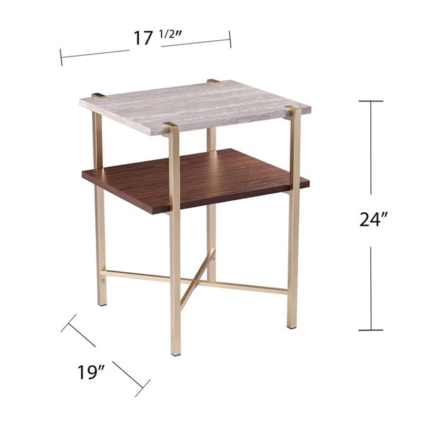 HomeRoots 24-in Brass Manufactured Wood and Iron Square End Table with Shelf