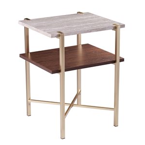 HomeRoots 24-in Brass Manufactured Wood and Iron Square End Table with Shelf