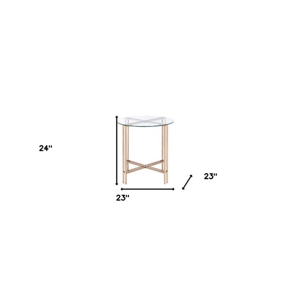 HomeRoots 24-in Champagne and Clear Glass and Metal Round End Table