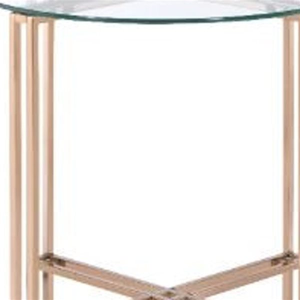 HomeRoots 24-in Champagne and Clear Glass and Metal Round End Table