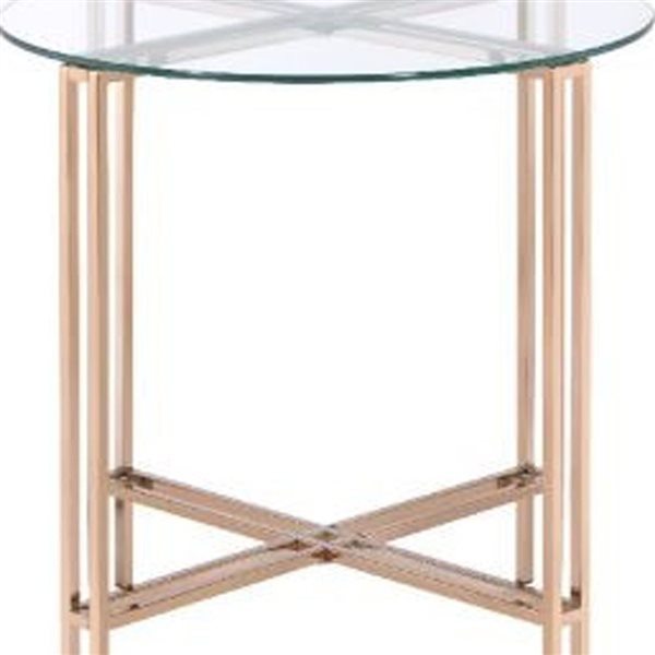 HomeRoots 24-in Champagne and Clear Glass and Metal Round End Table