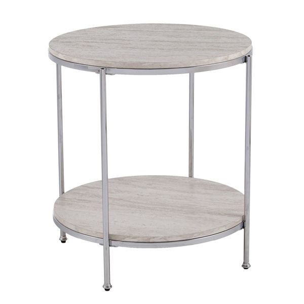 HomeRoots 24-in Chrome Wood and Iron Rectangular End Table with Shelf