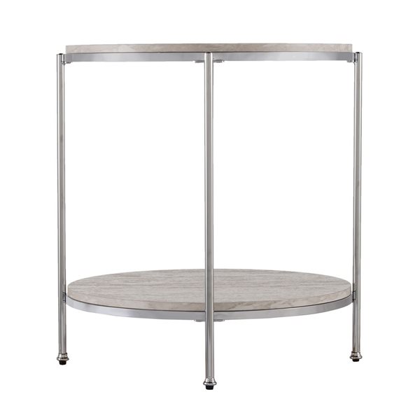 HomeRoots 24-in Chrome Wood and Iron Rectangular End Table with Shelf