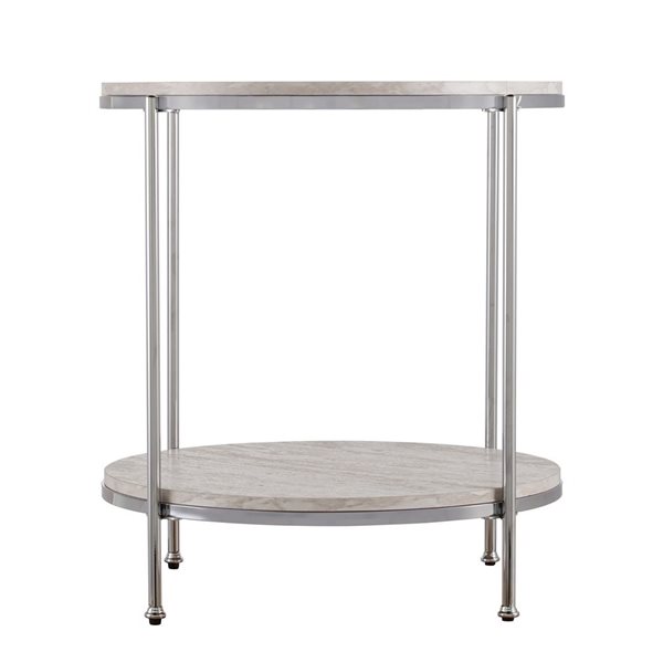 HomeRoots 24-in Chrome Wood and Iron Rectangular End Table with Shelf