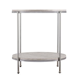 HomeRoots 24-in Chrome Wood and Iron Rectangular End Table with Shelf