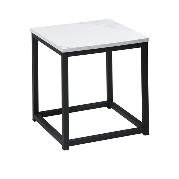 HomeRoots 16-in Black and Marble White Wood and Steel Square End Table