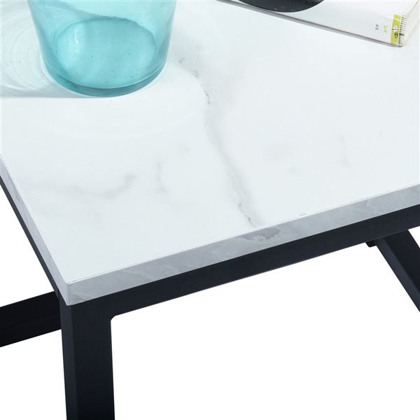 HomeRoots 16-in Black and Marble White Wood and Steel Square End Table