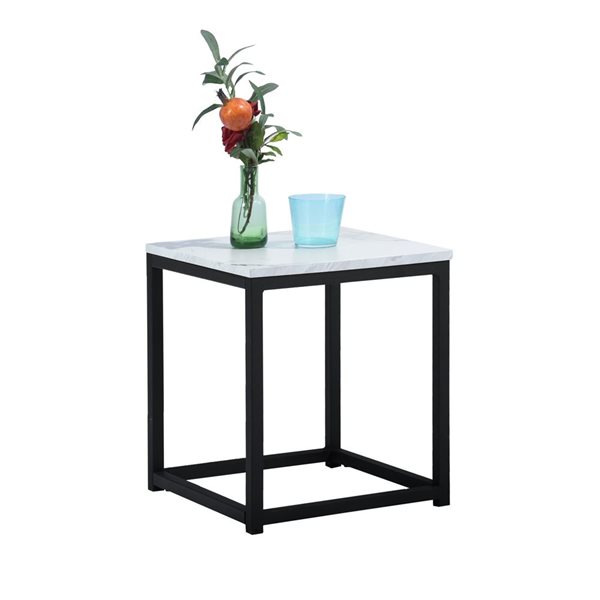 HomeRoots 16-in Black and Marble White Wood and Steel Square End Table