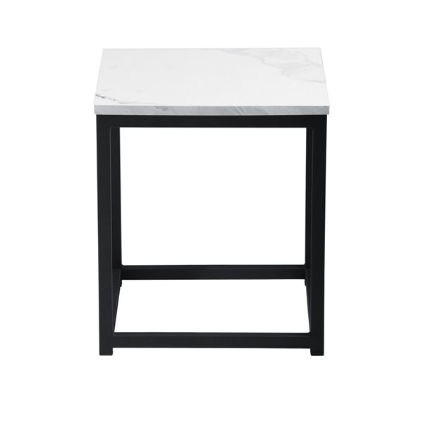 HomeRoots 16-in Black and Marble White Wood and Steel Square End Table