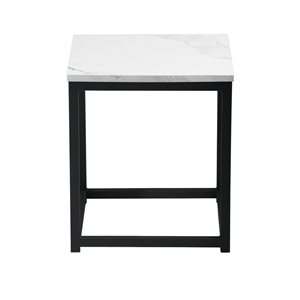 HomeRoots 16-in Black and Marble White Wood and Steel Square End Table