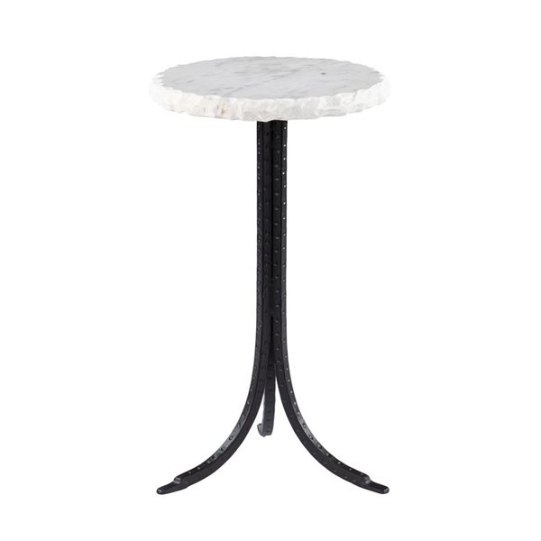 HomeRoots 23-in Black and White Marble and Metal Round End Table