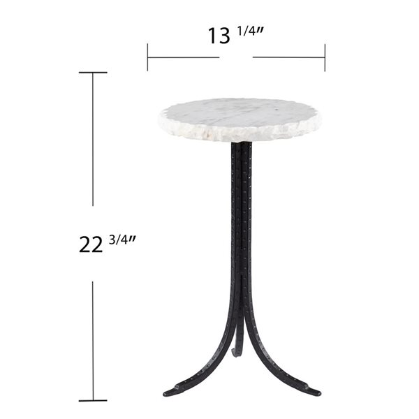 HomeRoots 23-in Black and White Marble and Metal Round End Table