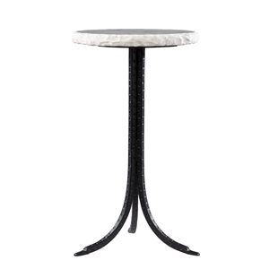 HomeRoots 23-in Black and White Marble and Metal Round End Table