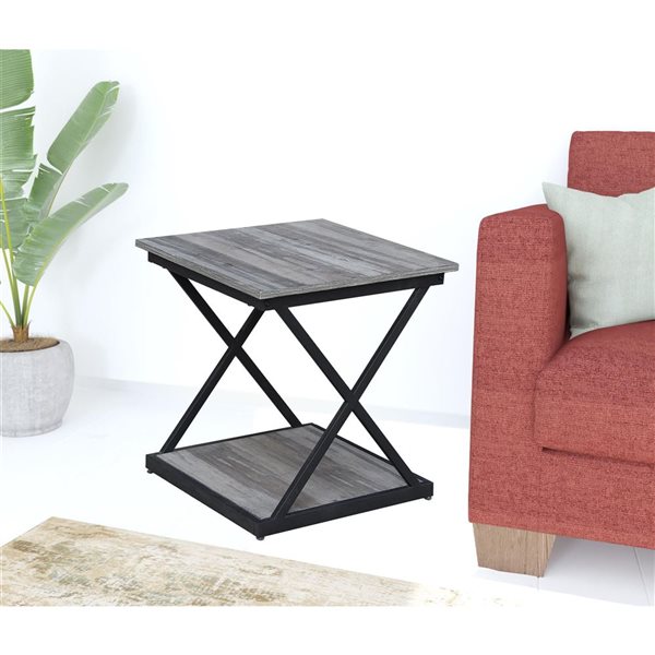 HomeRoots 20-in Black and Brown Wood Square End Table