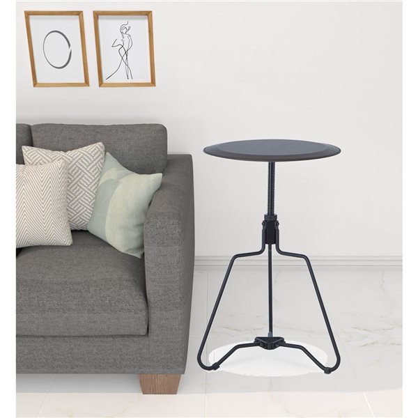 HomeRoots 25-in Sandy Black and Espresso Veneer and Metal Round End Table