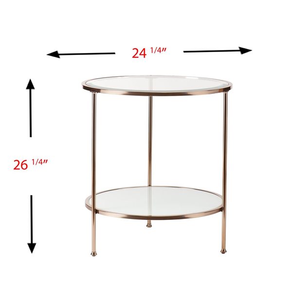 HomeRoots 26-in Gold Glass and Iron Round End Table with Shelf