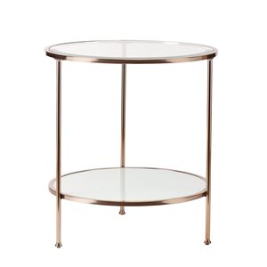 HomeRoots 26-in Gold Glass and Iron Round End Table with Shelf