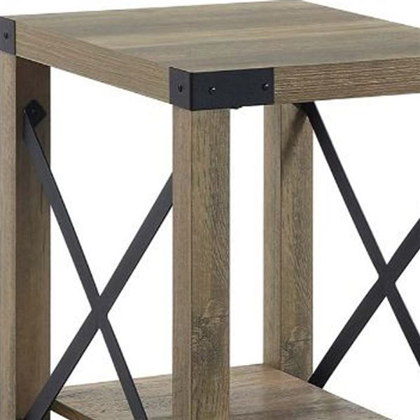 HomeRoots 22-in Rustic Oak Wood Rectangular End Table with Shelf