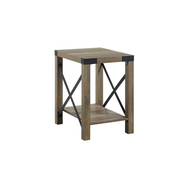 HomeRoots 22-in Rustic Oak Wood Rectangular End Table with Shelf