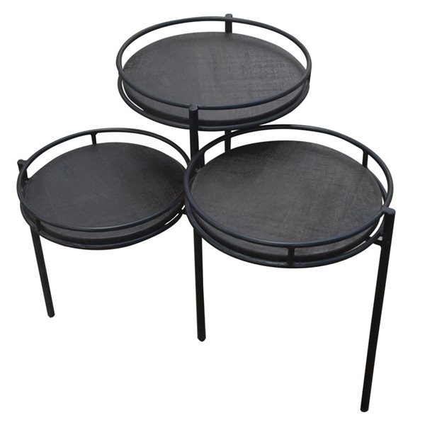 HomeRoots 23-in Black Solid Wood and Iron Round End Table