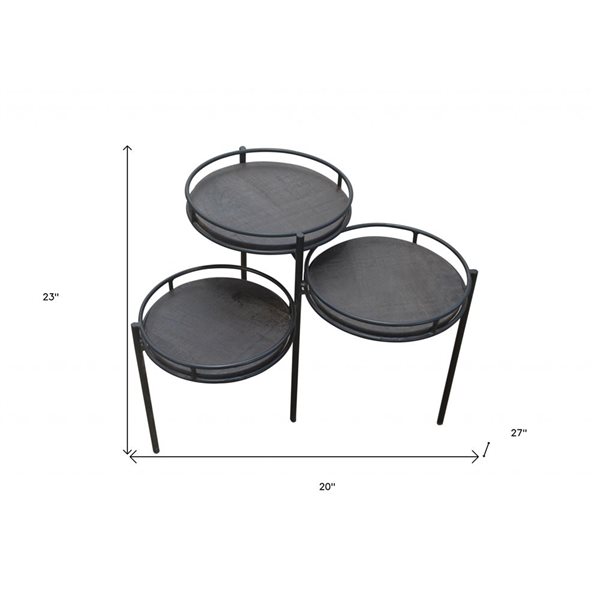 HomeRoots 23-in Black Solid Wood and Iron Round End Table