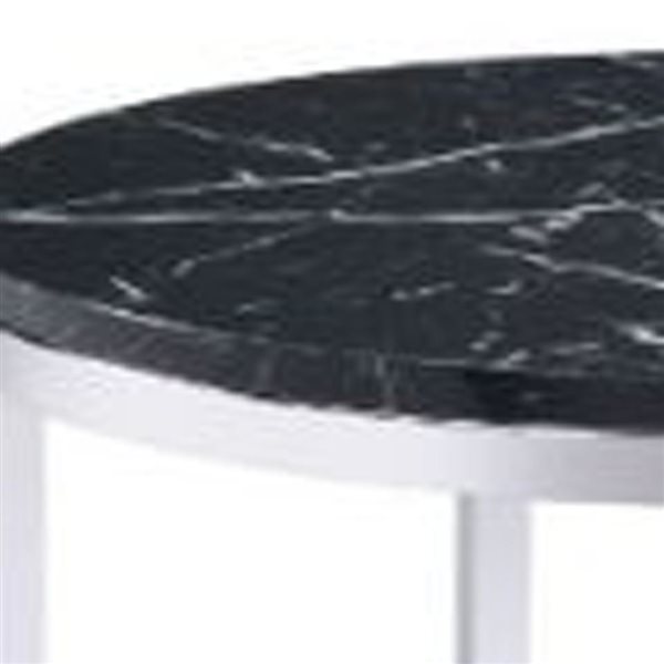 HomeRoots 25-in Chrome and Black Faux Marble and Metal Round End Table with Shelf