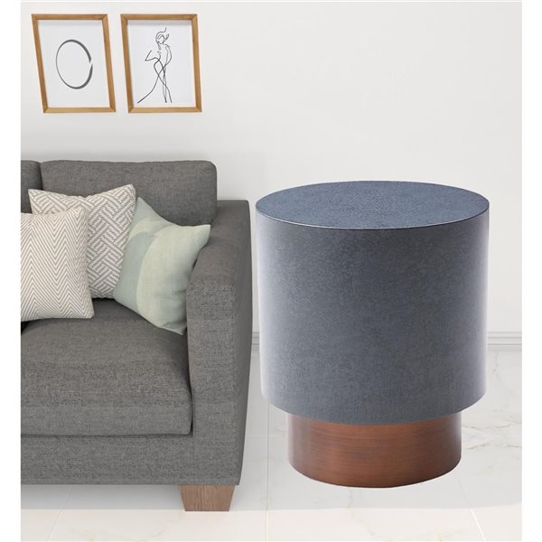 HomeRoots 25-in Antiqued Copper and Grey Galvanized Metal Round End Table