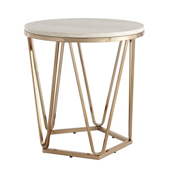 HomeRoots 23-in Champagne Manufactured Wood and Iron Round End Table