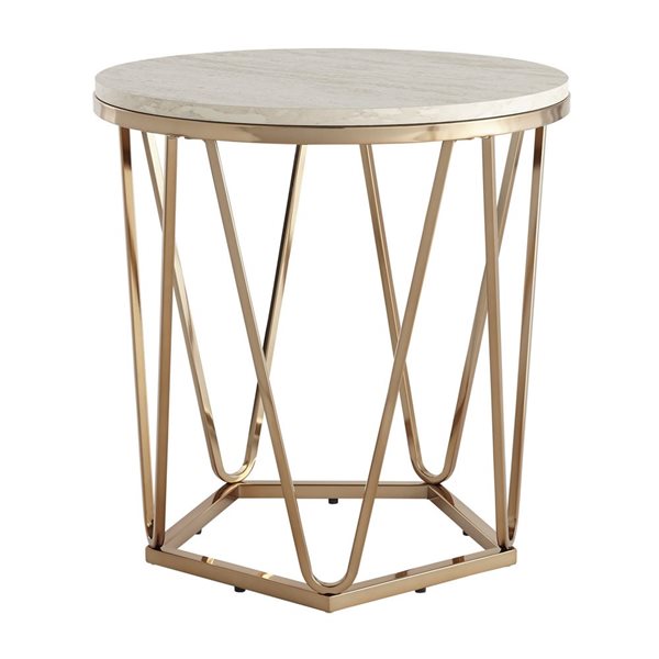 HomeRoots 23-in Champagne Manufactured Wood and Iron Round End Table