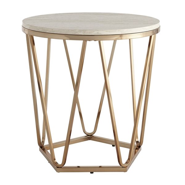 HomeRoots 23-in Champagne Manufactured Wood and Iron Round End Table