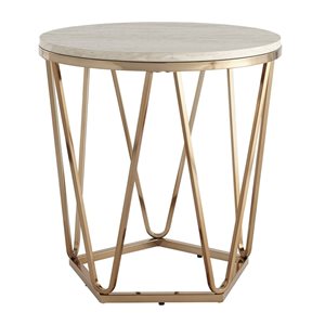 HomeRoots 23-in Champagne Manufactured Wood and Iron Round End Table