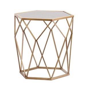 HomeRoots 19-in Gold and Reflective Glass Hexagon Mirrored End Table